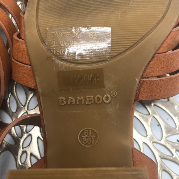 Bamboo Vegan Leather Weaved Vamp Chunky Heel Sandals Size 6.5 - Picture 10 of 10